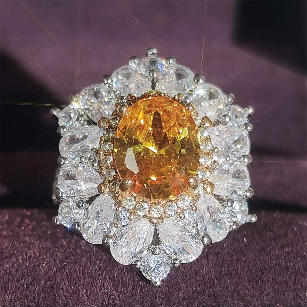 Custom Yellow Oval Gemstone Double Halo Statement Ring