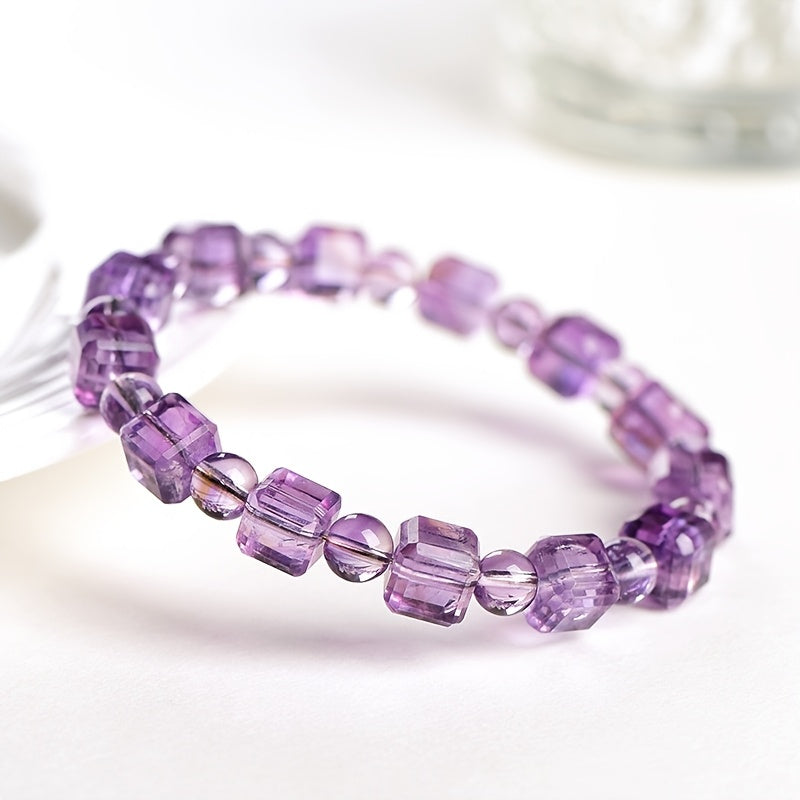 Custom Amethyst Cube and Round Beaded Bracelet