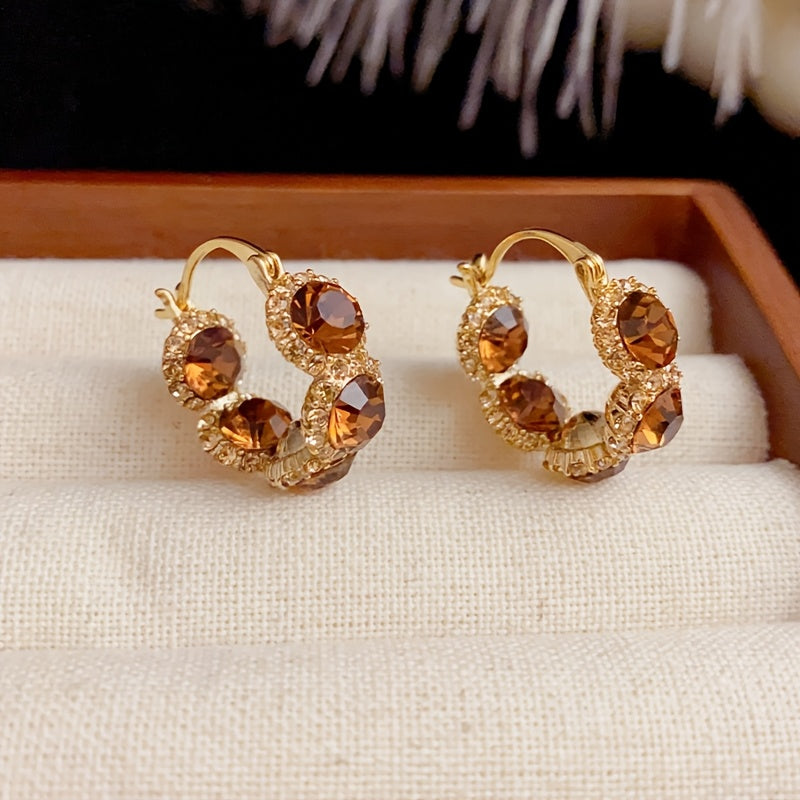 Vintage Amber Crystal Hoop Earrings