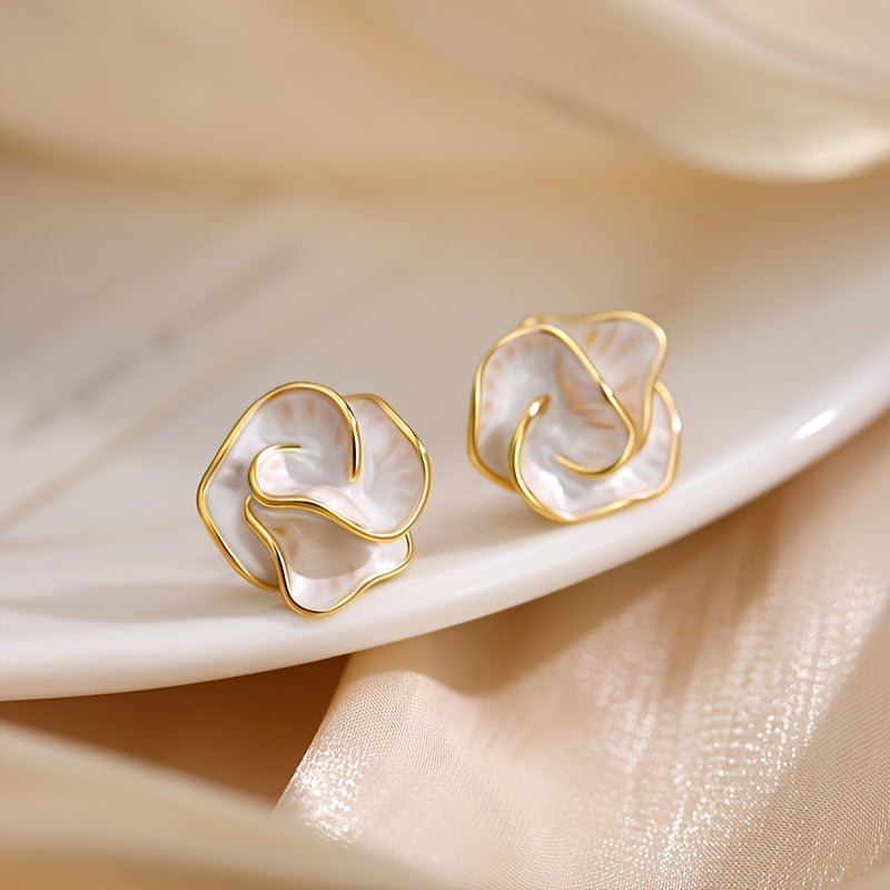 Layered Petal Shell Stud Earrings