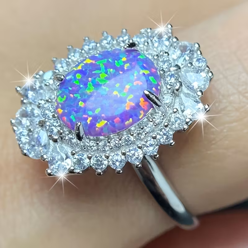 925 Silver Inlaid 8*10mm Purple Opal Ring