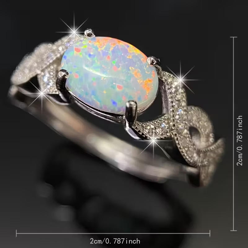Stylish Luxury 925 Silver 6*8mm Fire Opal Ring
