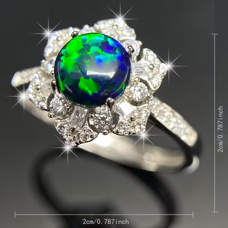 Six-Star 925 Sterling Silvery Geometric Black Opal Adjustable Ring