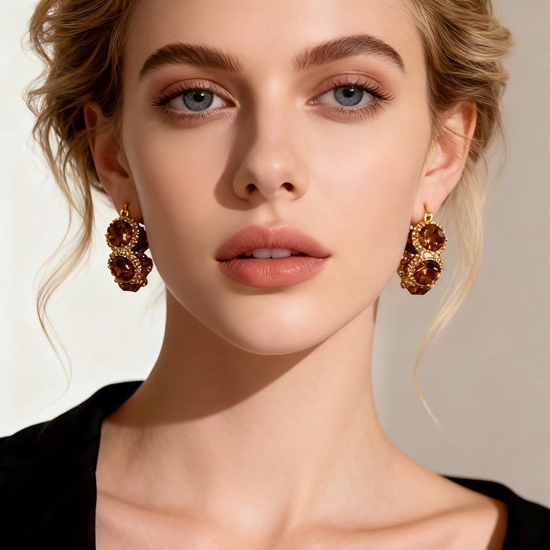 Vintage Amber Crystal Hoop Earrings