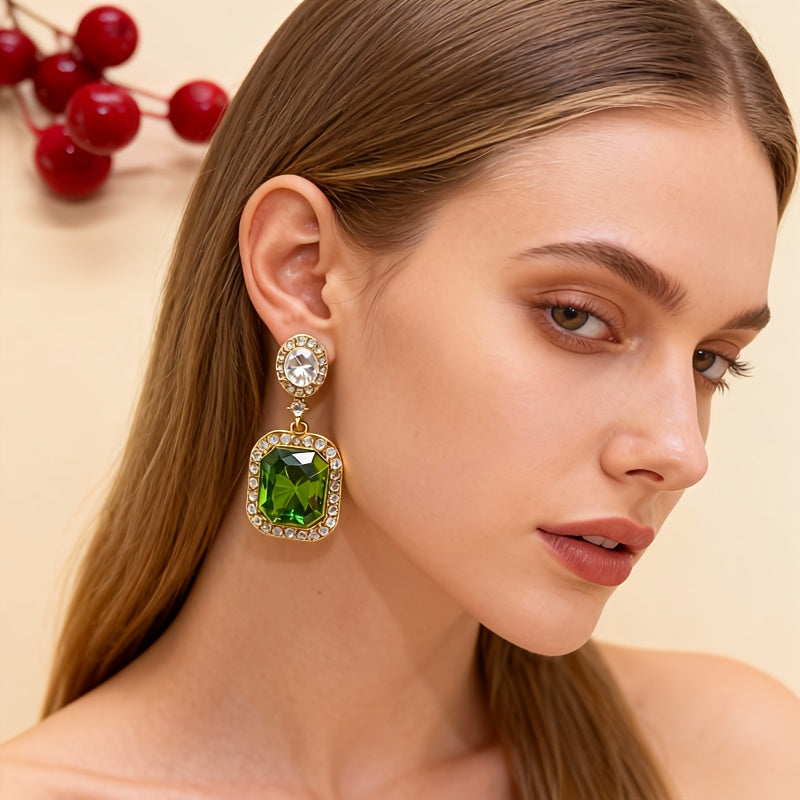 Vintage Glam Emerald Green Crystal Drop Earrings