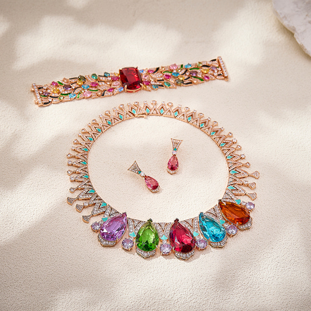 Custom Multi-Color Gemstone Statement Jewelry Set