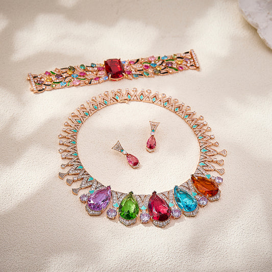 Custom Multi-Color Gemstone Statement Jewelry Set