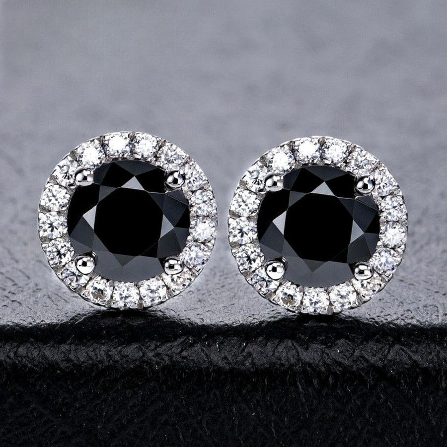 Custom Black Diamond Halo Stud Earrings