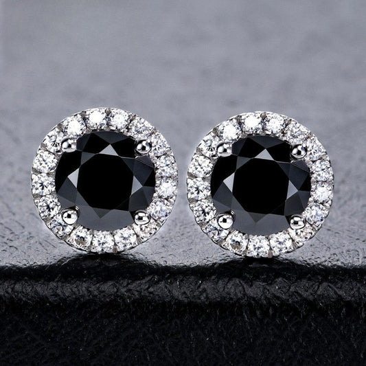 Custom Black Diamond Halo Stud Earrings