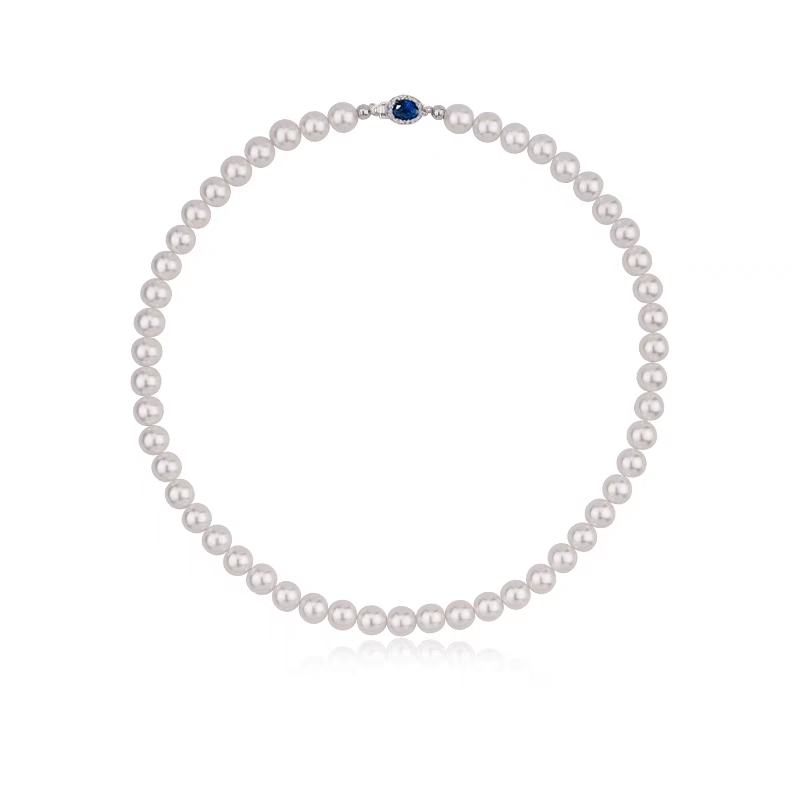 Custom Freshwater Pearl Necklace with Sapphire Clasp