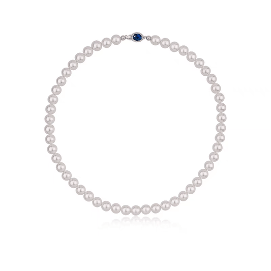 Custom Freshwater Pearl Necklace with Sapphire Clasp