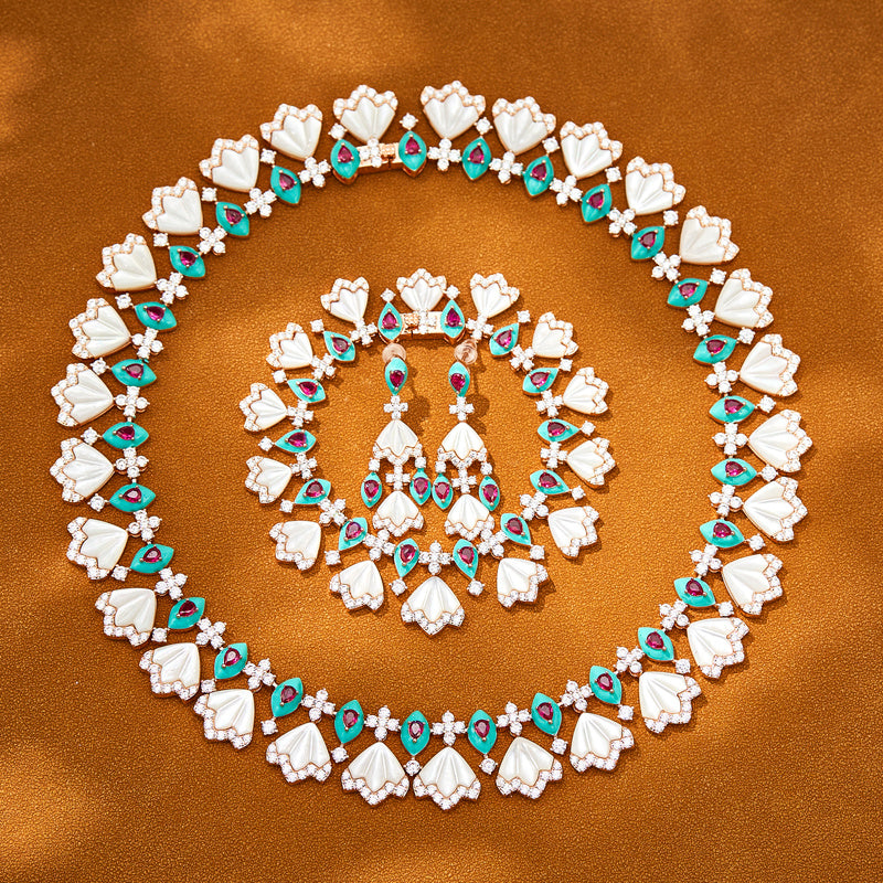 Custom Multi-Gemstone Fan-Shaped Jewelry Set
