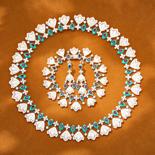 Custom Multi-Gemstone Fan-Shaped Jewelry Set
