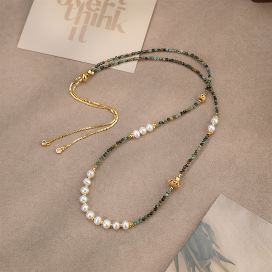 Custom Freshwater Pearl & African Turquoise Adjustable Necklace