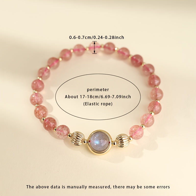 Custom Strawberry Quartz and Moonstone Accent Bracelet