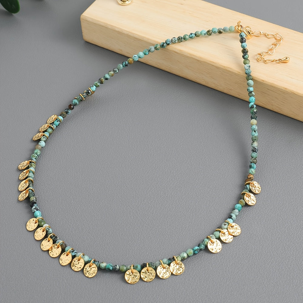 Custom African Turquoise & Gold Disc Charm Choker Necklace