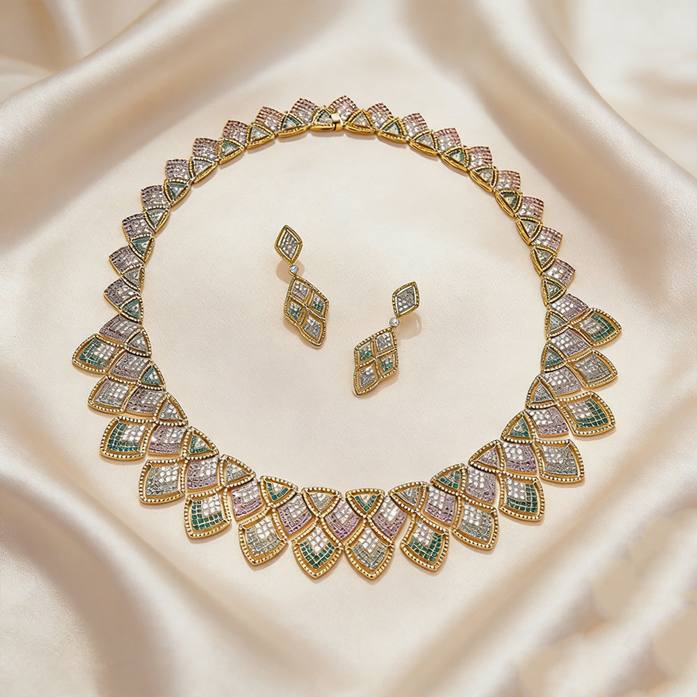 Custom Multi-Color Pave Gemstone Gold Jewelry Set