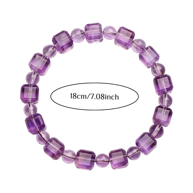 Custom Amethyst Cube and Round Beaded Bracelet