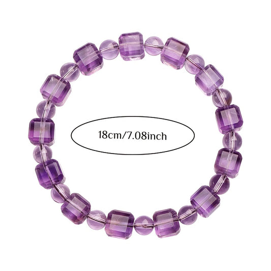 Custom Amethyst Cube and Round Beaded Bracelet
