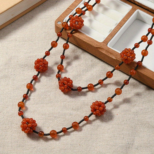 Custom Carnelian Beaded Woven Necklace