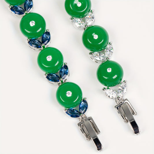 Custom Green Gemstone and Diamond Accent Tennis Bracelet