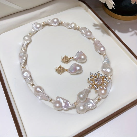 Custom Baroque Pearl Starburst Jewelry Set: Necklace & Earrings