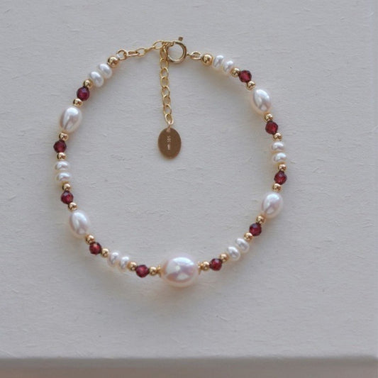 Custom Freshwater Pearl and Garnet Bracelet
