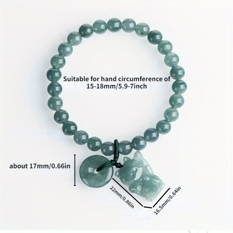 Custom Natural Jade Beaded Bracelet with Lucky Cat Pendant