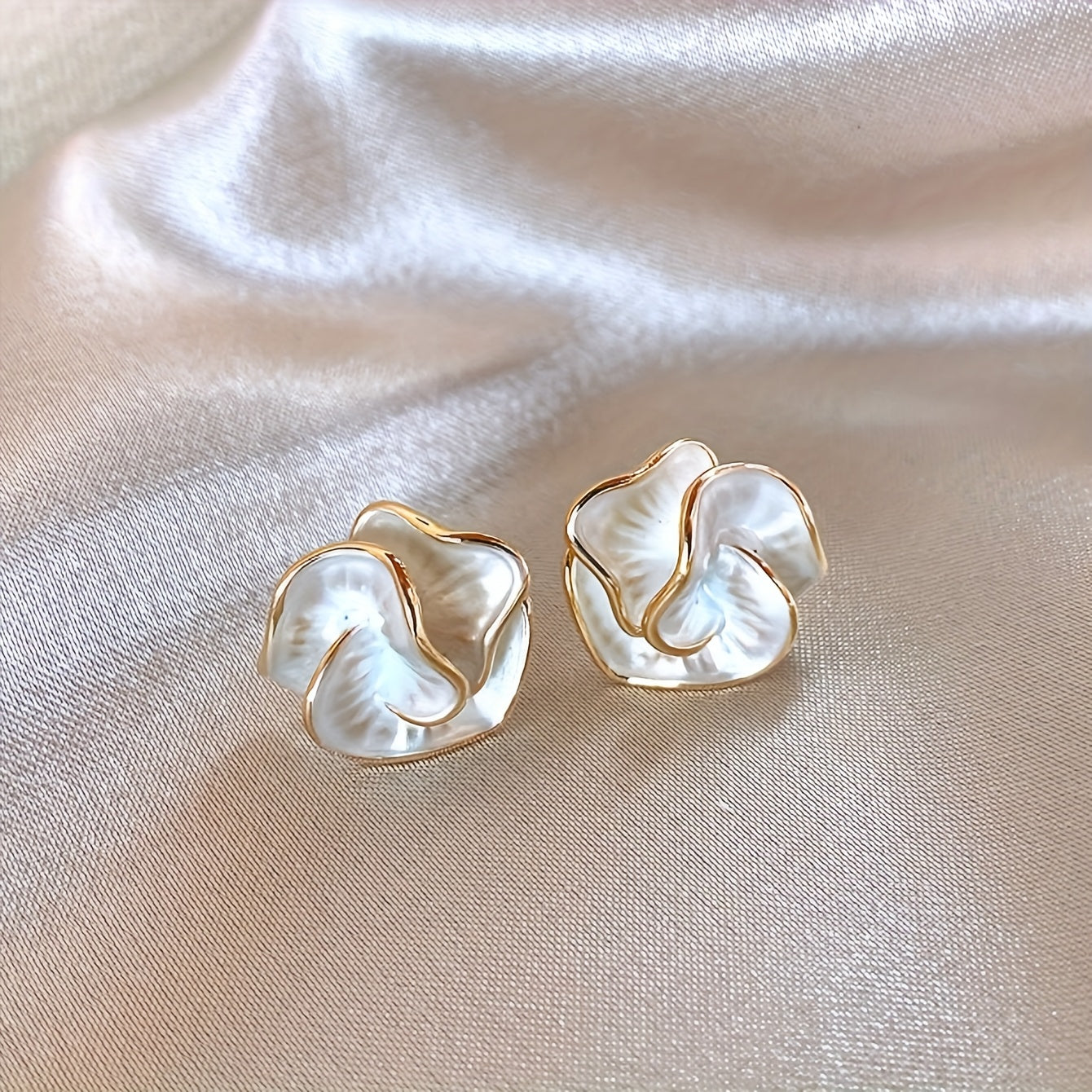 Layered Petal Shell Stud Earrings