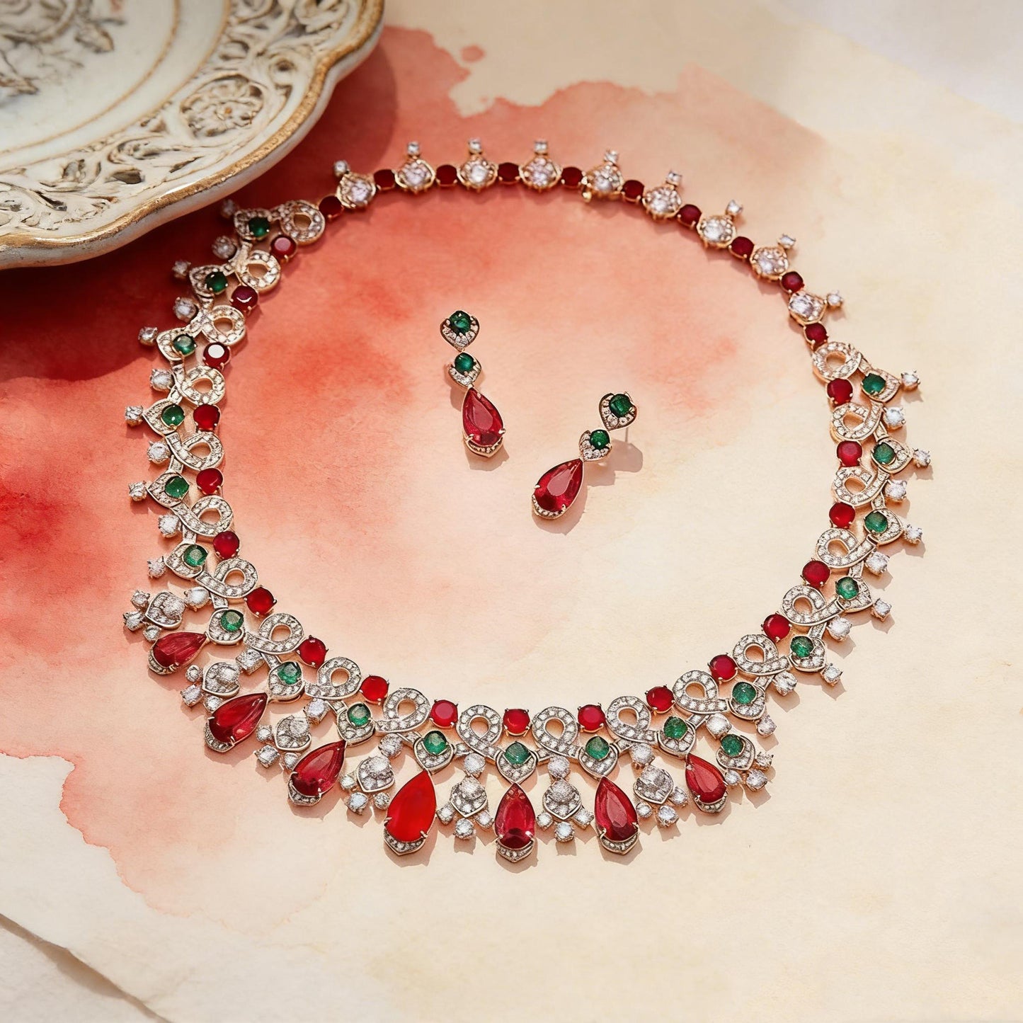 Custom Multi-Gemstone Red & Green Statement Jewelry Set