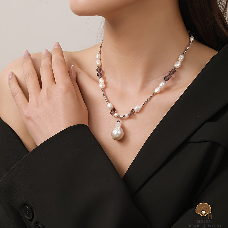 Custom Baroque Pearl & Smoky Quartz Necklace