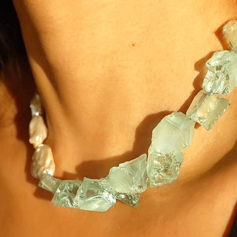 Custom Aquamarine & Baroque Pearl Necklace