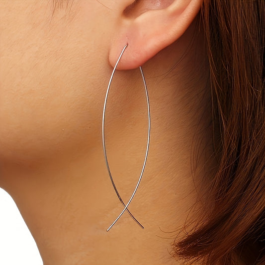 Modern Minimalist Crossed Leaf-Shape Threader Earrings