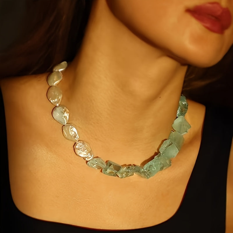Custom Aquamarine & Baroque Pearl Necklace