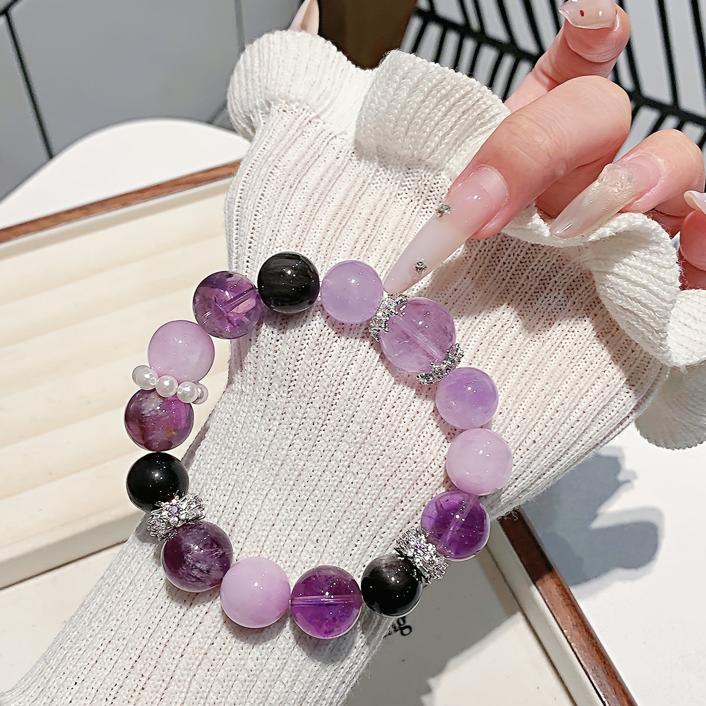 Custom Multi-Stone Purple Crystal Beaded Bracelet