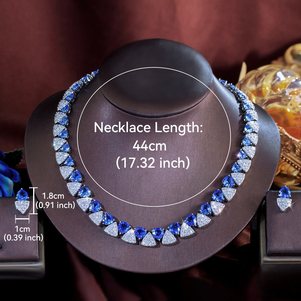 Custom Sapphire and Diamond Triangular Necklace & Earring Set