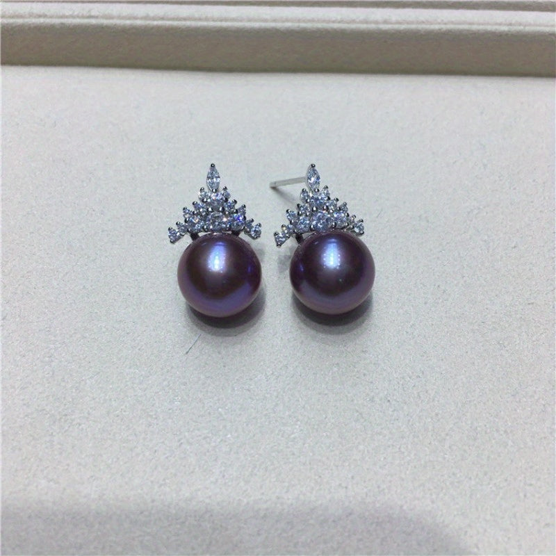 Custom Purple Freshwater Pearl Crown Jewelry Set (Necklace & Earrings)