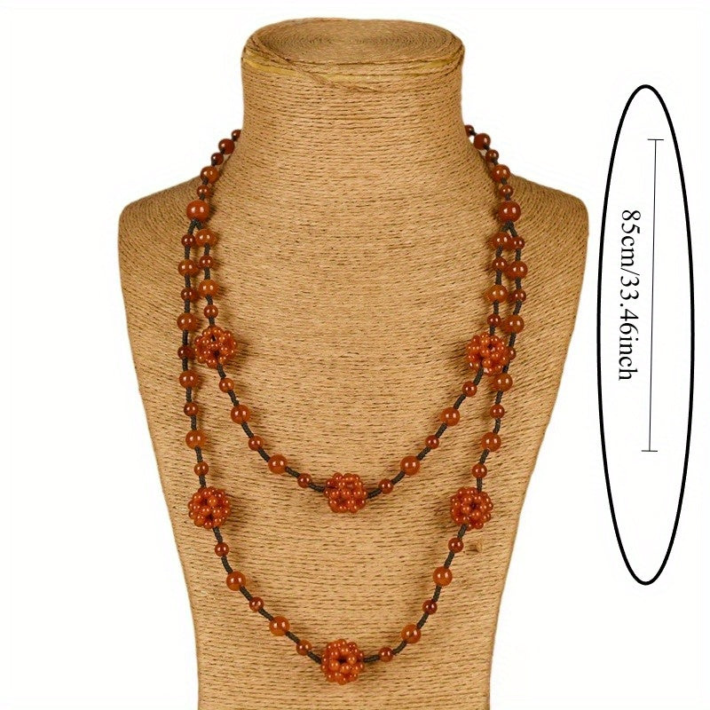 Custom Carnelian Beaded Woven Necklace