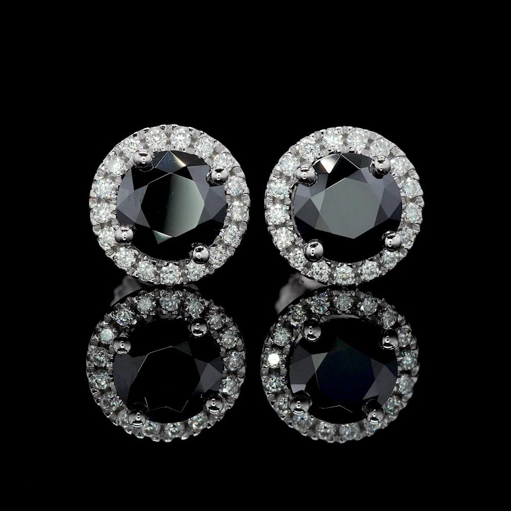 Custom Black Diamond Halo Stud Earrings