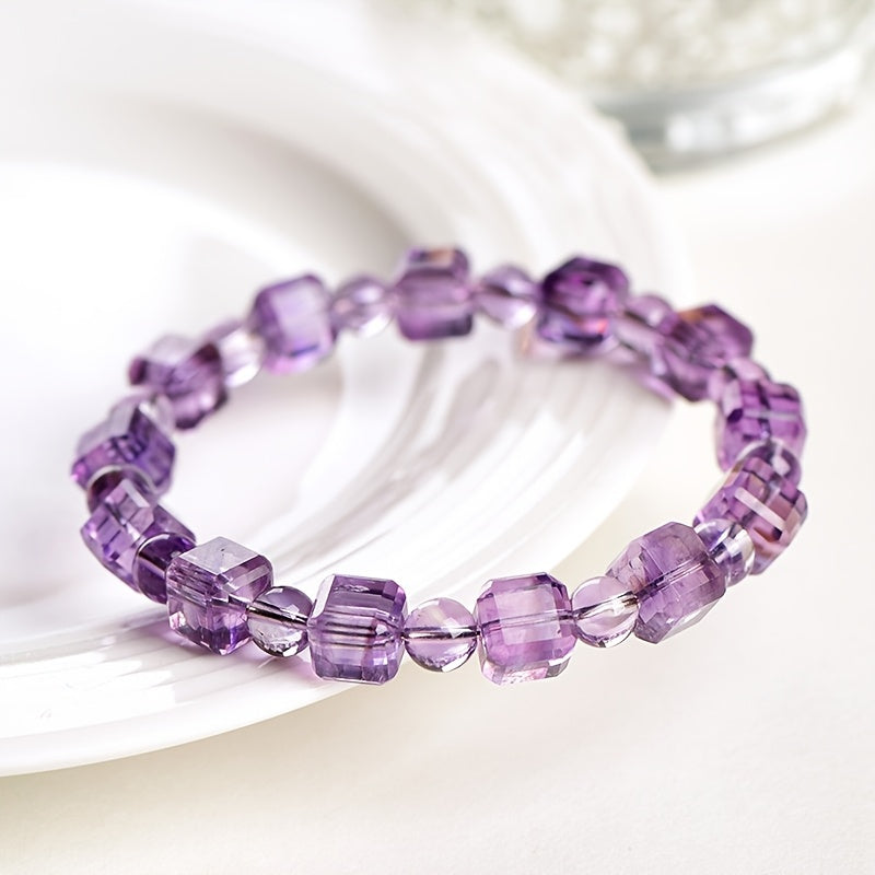 Custom Amethyst Cube and Round Beaded Bracelet