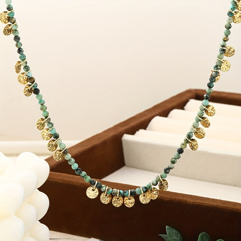 Custom African Turquoise & Gold Disc Charm Choker Necklace