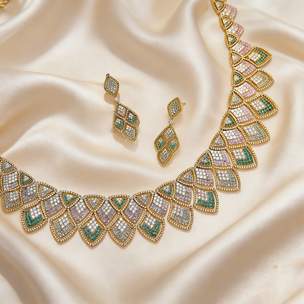Custom Multi-Color Pave Gemstone Gold Jewelry Set