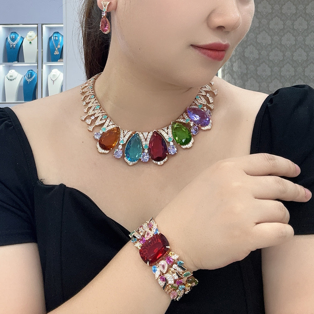 Custom Multi-Color Gemstone Statement Jewelry Set