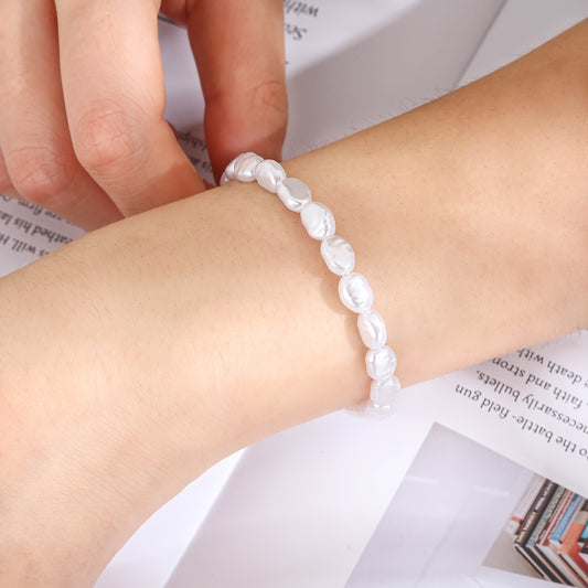 Minimalist Baroque Pearl Stretch Bracelet