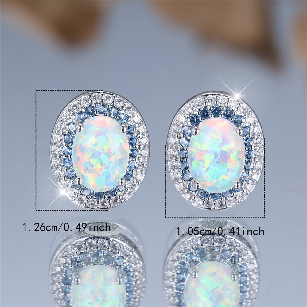 Custom Oval Opal Double Halo Stud Earrings