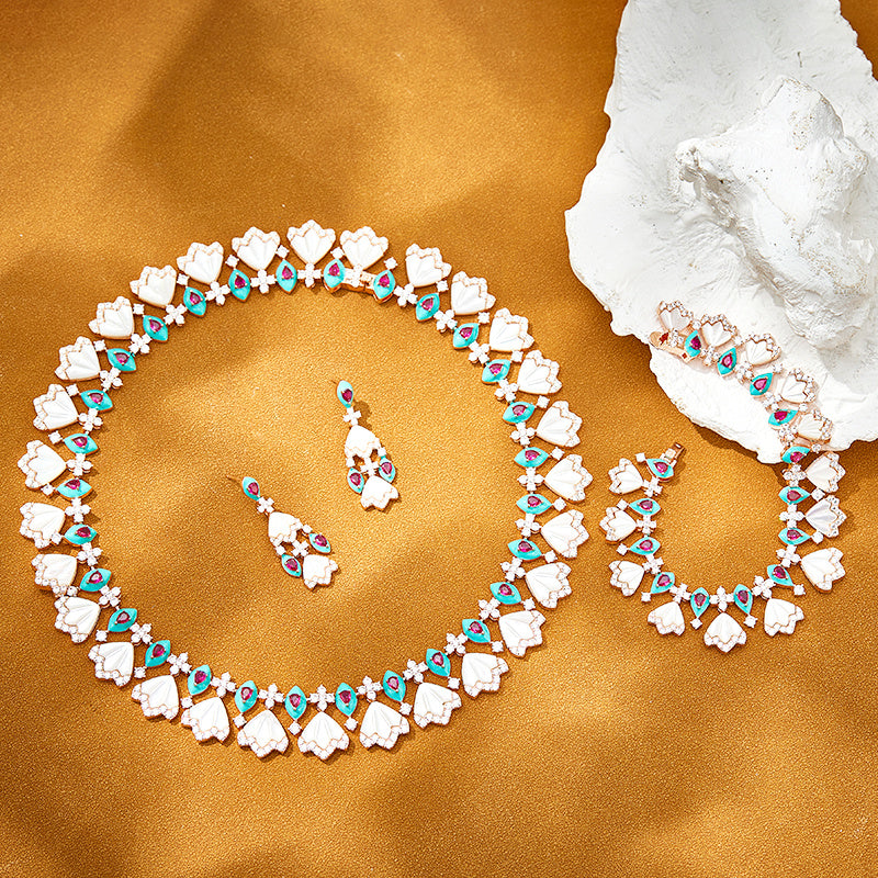 Custom Multi-Gemstone Fan-Shaped Jewelry Set