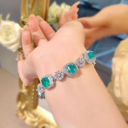 Custom Emerald Cushion-Cut Halo Tennis Bracelet