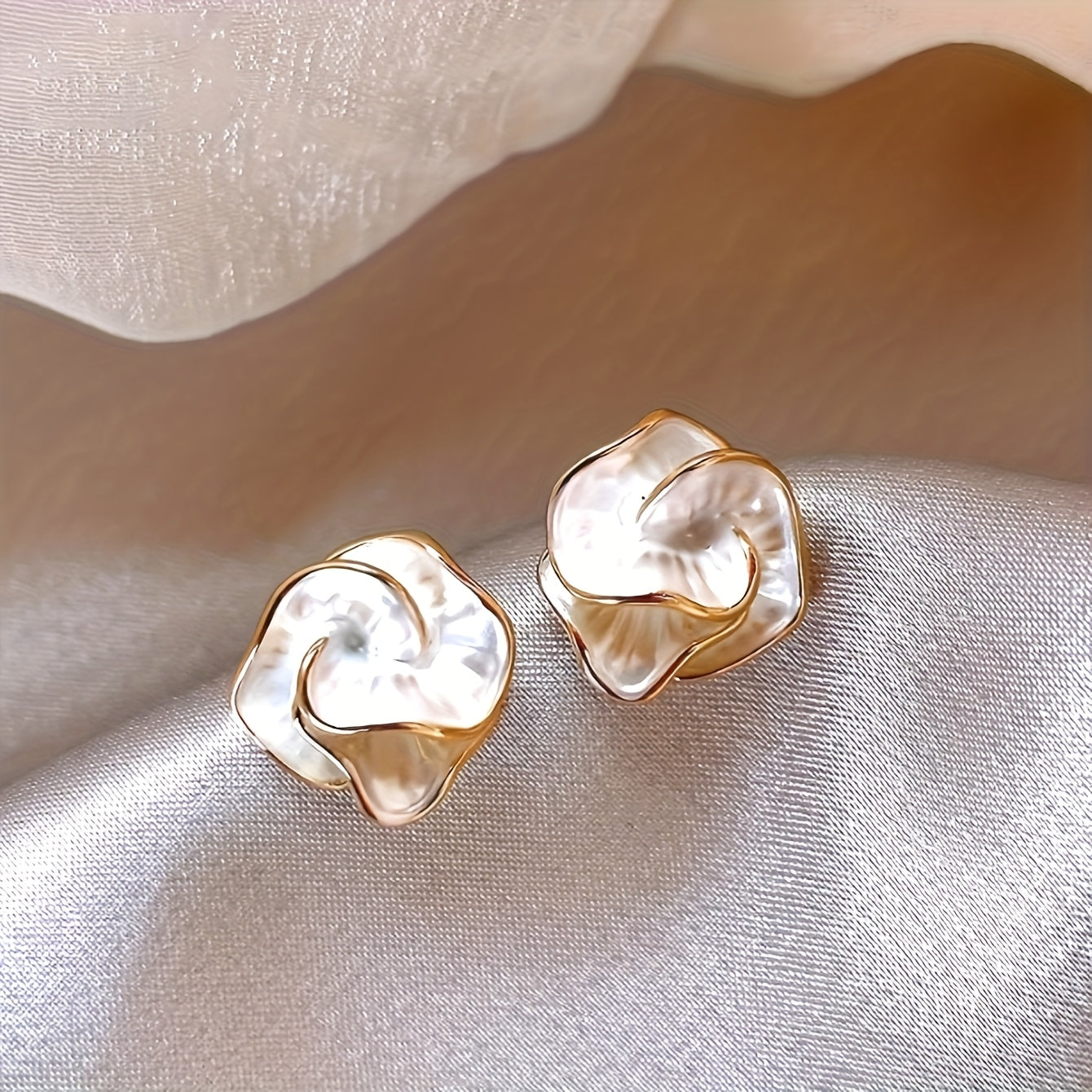 Layered Petal Shell Stud Earrings