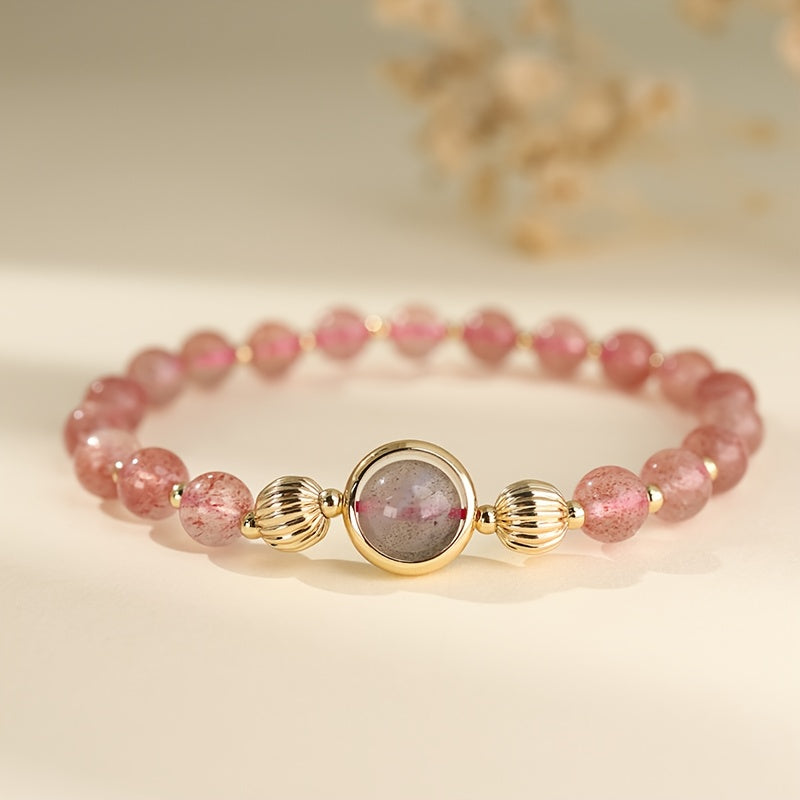 Custom Strawberry Quartz and Moonstone Accent Bracelet