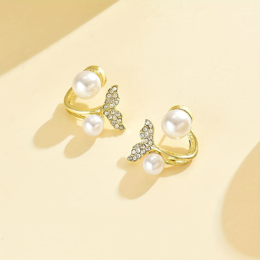 Whale Tail Pearl & Crystal Dual-Wear Earrings